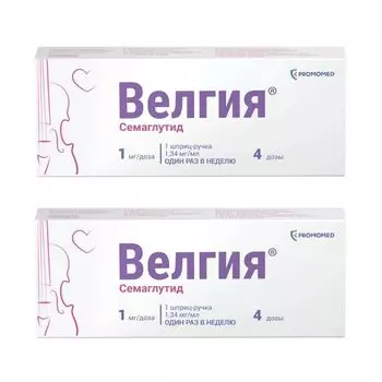 2Х Велгия раствор для п/к введ. шприц-ручка 1мг/доза 3мл+Игла 5шт