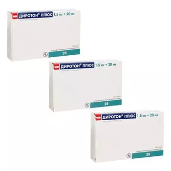3Х Диротон Плюс капсулы с модиф. высвоб. 1,5мг+20мг 28шт
