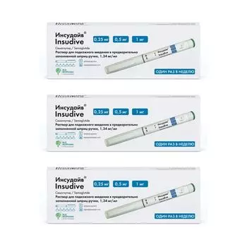 3Х Инсудайв раствор для п/к введ. шприц-ручка 0,25/0,5/1мг/доза 3мл+Игла 6шт