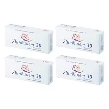4Х Линдинет 30 таблетки п/о 75мкг+30мкг 21шт