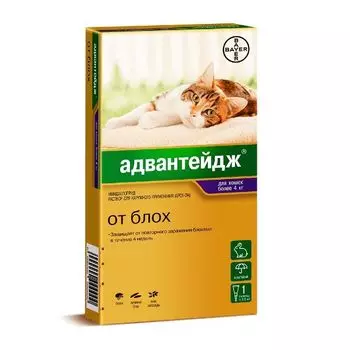 Адвантейдж капли для собак весом от 4 до 10кг 1мл 4шт