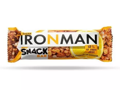 Батончик лимон и орехи в темной глазури без сахара Snack bar Ironman 40г 12шт