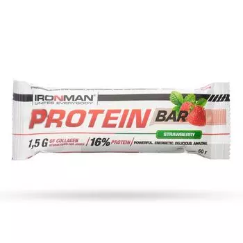 Батончик протеиновый с коллагеном клубника в белой глазури Protein Bar Ironman 50г 12шт
