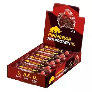 Батончик протеиновый (30%) со вкусом Двойной шоколад с малиной в шоколадно-протеиновой глазури Primebar/Праймбар 40г*12шт