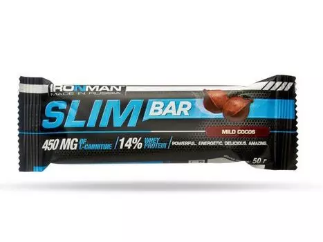 Батончик с L-карнитином кокос в темной глазури Slim Bar Ironman 50г 12шт