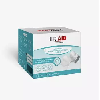 Бинт липкий фиксирующий на нетканой основе First Aid/Ферстэйд 10х1000см