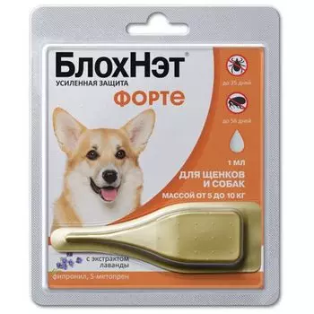 БлохНэт Форте для щенков и собак от 5 до 10кг капли на холку пипетка 1мл