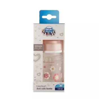Бутылочка для кормления c широким горлышком антиколиковая розовая с 0 мес. EasyStart Canpol/Канпол 120мл (35/216)