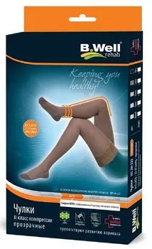 Чулки компрессионные 2 класс с ажурным верхом B.Well/Би Велл Med JW-222, прозрачные бежевые, р.5