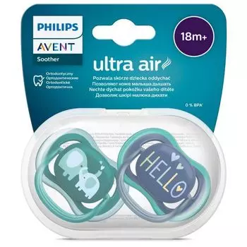 Cоска-пустышка силиконовая ортодонтическая с футляром 18+ мес. Ultra Air Philips Avent 2шт (SCF349/18)