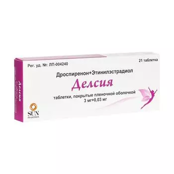 Делсия таблетки п/о плен. 3мг+0,03мг 21шт 3уп