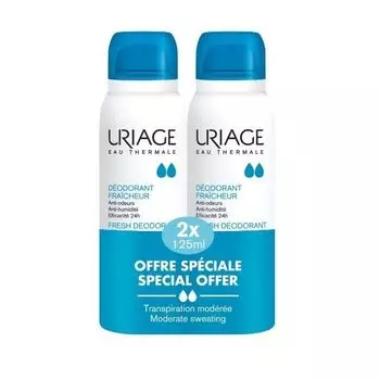Дезодорант спрей для чувствительной кожи освежающий с квасцовым камнем Uriage/Урьяж спрей 125мл 2шт