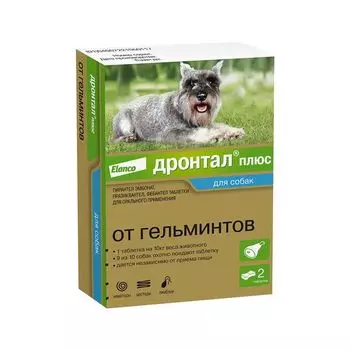 Дронтал Плюс таблетки со вкусом мяса для собак 10кг 144мг+50мг+150мг 2шт