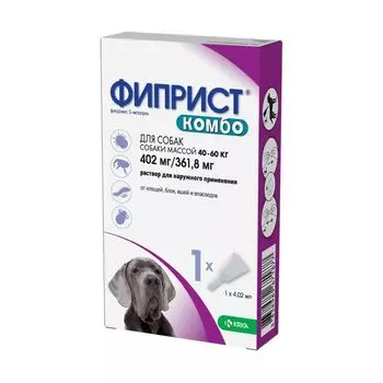Фиприст Комбо раствор для наружного применения для собак от 40 до 60кг пипетка 402мг+361,8мг/4,02мл (100мг+90мг/мл) 4,02мл