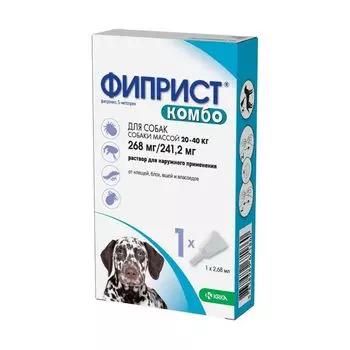 Фиприст Комбо раствор для наружного применения для собак от 20 до 40кг пипетка 268мг+241,2мг/2,68мл (100мг+90мг/мл) 2,68мл