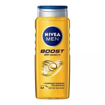 Гель для душа для тела, лица, волос с бодрящим кофеином 3 в 1 Boost Men Nivea/Нивея фл. 500мл (92847)