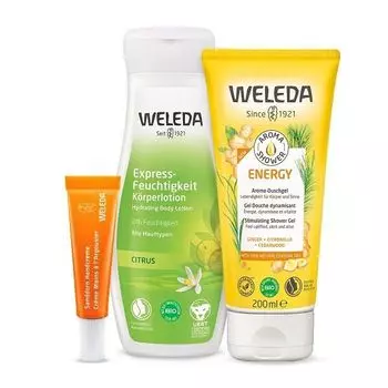 Гель для душа+Молочко для тела+Крем для рук Energizes Weleda/Веледа 200мл+200мл+10мл