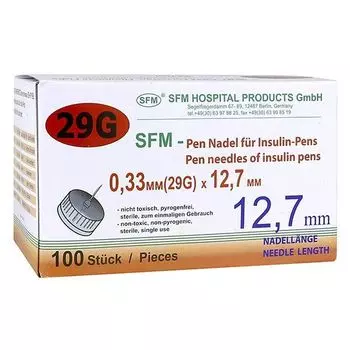 Иглы для инсулиновых инжекторов (ПЕН ручек) 0,33х12,7мм (29G) SFM Hospital/СФМ Госпиталь 100шт