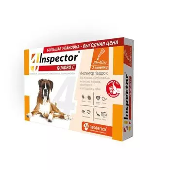 Инспектор Квадро С капли на холку для собак массой 25-40кг пипетка 2,5мл 3шт