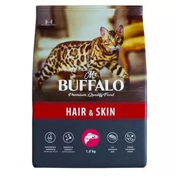 Корм сухой для кошек лосось Adult Hair&Skin Mr.Buffalo 1,8кг
