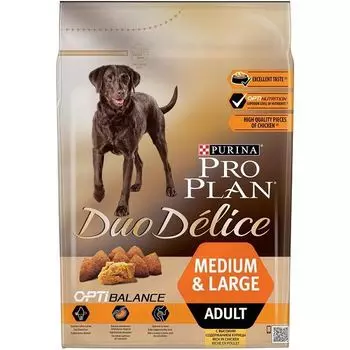 Корм сухой для взрослых собак средних и крупных пород, с высоким содержанием курицы Pro Plan Duo Delice 2,5кг