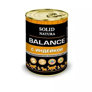 Корм влажный для собак индейка Balance Solid Natura жестяная банка 340г