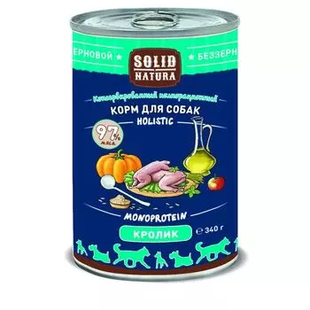 Корм влажный для собак кролик Holistic Solid Natura жестяная банка 340г