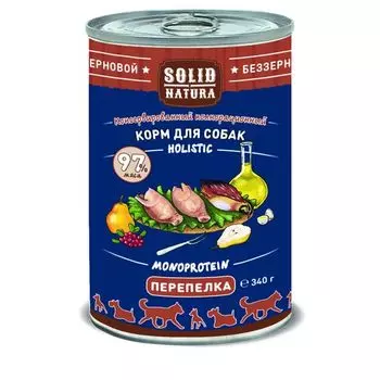 Корм влажный для собак перепёлка Holistic Solid Natura жестяная банка 340г