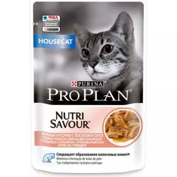Корм влажный для взрослых кошек, живущих дома, с лососем в соусе Pro Plan Nutri Savour 85г