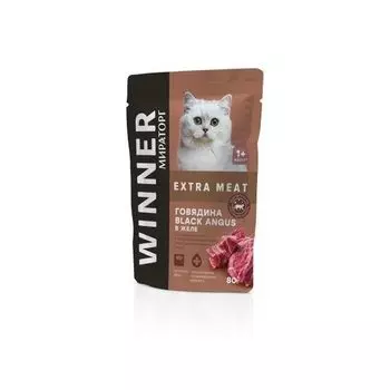 Корм влажный полнорационный для стерилизованных кошек говядина в желе Extra Meat Winner 80г