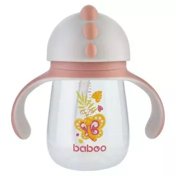 Кружка-поильник с трубочкой 260 мл. розовая Butterfly 9 мес+ BABOO
