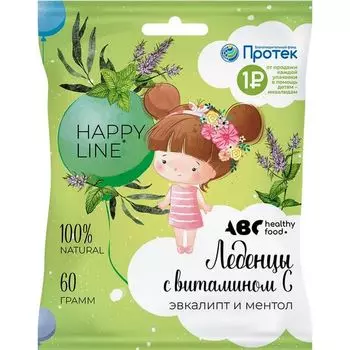 Леденцы на основе трав с витамином С эвкалипт и ментол Happy line ABC Healthy Food 60г