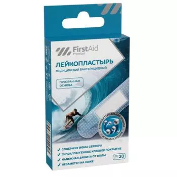 Лейкопластырь бактерицидный на полимерной основе прозрачный Premium Teneris/Тенерис 7,6х1,9см 20шт