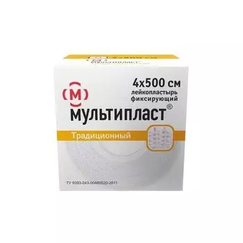Лейкопластырь традиционный фиксирующий тканевый Мультипласт 4см х 500см