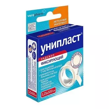 Лейкопластырь фиксирующий нетканый Унипласт 1,25см x 500см
