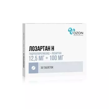 Лозартан-Н таблетки п/о плен. 12,5мг+100мг 30шт