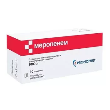 Меропенем пор. д/приг. р-ра для в/в введ. 1000мг 10шт