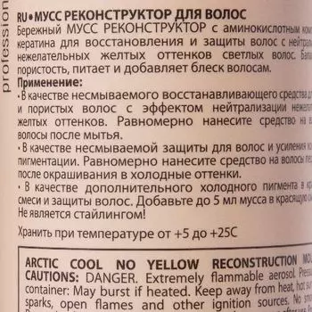 Мусс реконструктор для волос Arctic Cool No Yellow Qtem 250мл