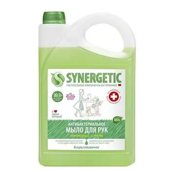 Мыло антибактериальное антизапах для мытья рук на кухне лемонграсс и мята Synergetic 3,5 л