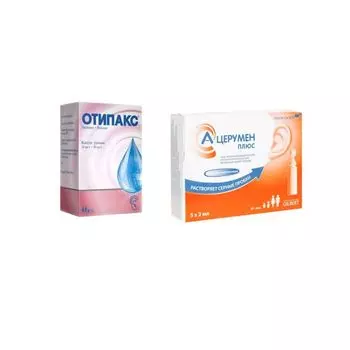 Набор 1X А-Церумен Плюс средство многофункц. отоларинголог для промыв. ушного прохода фл.-капельн. 2мл 5 шт. + 1X Отипакс капли ушные 15мл