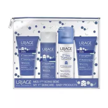 Набор для детей Первый Uriage/Урьяж: Молочко увлажняющее 50мл+Вода очищающая 100мл+Вода термальная 50мл+Крем пенящийся очищающий 50мл