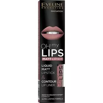 Набор EVELINE Эвелин помада мат.Oh my lips 4,5мл №04 +Карандаш для губ 12-Pink Lips max inten colour