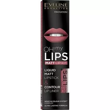 Набор EVELINE Эвелин помада мат.Oh my lips 4,5мл №6+Карандаш для губ 12-Pink Lips max intense colour