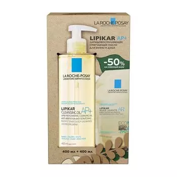 Набор Lipikar AP+ La Roche Posay/Ля рош позе: Масло для ванны и душа липидовосполняющее фл. 400мл+Блок сменный 400мл