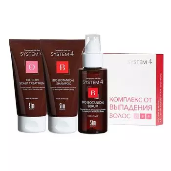 Набор от выпадения волос биоботанический System 4/Система 4: Шампунь 75мл+Сыворотка 50мл+Маска-пилинг О терапевтическая 75мл