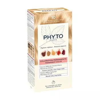 Набор Phyto/Фито: Краска-краска для волос 50мл тон 10 Экстра-светлый блонд+Молочко 50мл+Маска-защита цвета 12мл+Перчатки