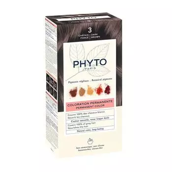 Набор Phyto/Фито: Краска-краска для волос 50мл тон 3 Темный шатен+Молочко 50мл+Маска-защита цвета 12мл+Перчатки