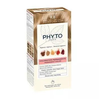Набор Phyto/Фито: Краска-краска для волос 50мл тон 9.8 Очень светлый бежевый блонд+Молочко 50мл+Маска-защита цвета 12мл+Перчатки