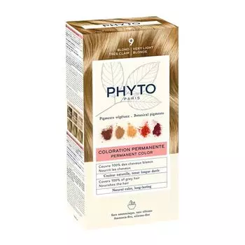 Набор Phyto/Фито: Краска-краска для волос 50мл тон 9 Очень светлый блонд+Молочко 50мл+Маска-защита цвета 12мл+Перчатки