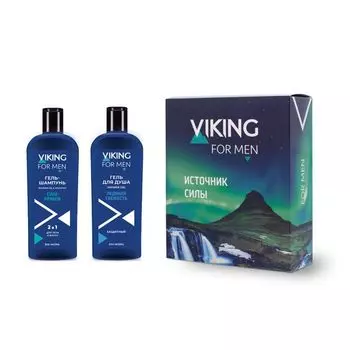 Набор подарочный Источник силы Viking/Викинг: Гель-шампунь 2 в 1 сила прибоя 300мл+Гель для душа ледяная свежесть 300мл